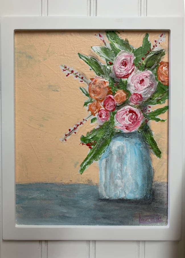 Beadboard Framed Flowers, original artwork by Fort Walton Beach Artist, Laurette Turner.