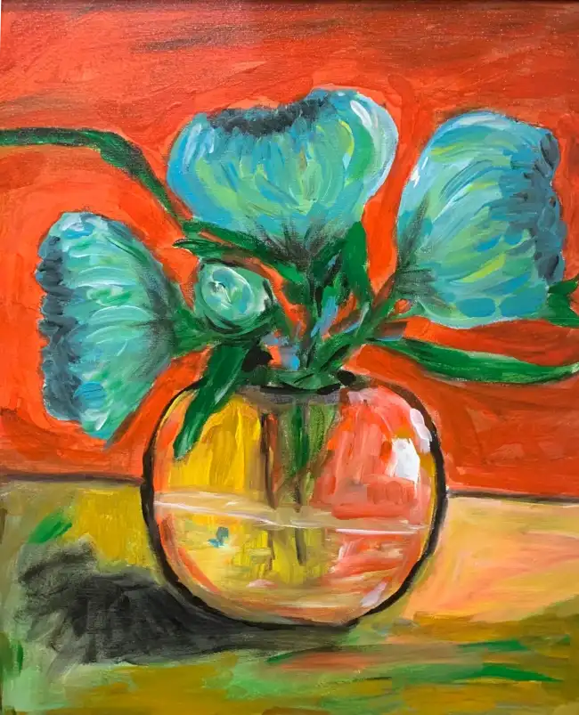 Blue Flowers, original artwork by Fort Walton Beach Artist, Laurette Turner.