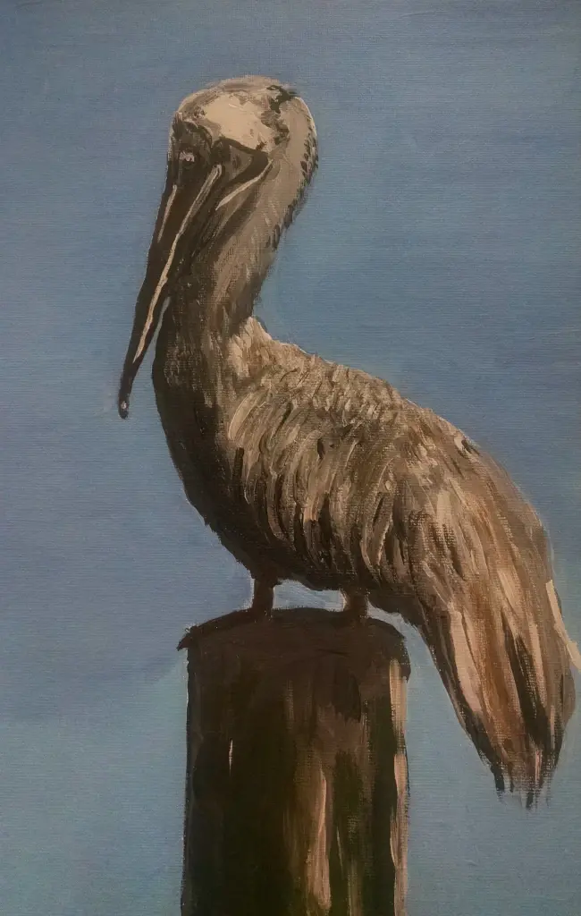 Pelican, original artwork by Fort Walton Beach Artist, Laurette Turner.