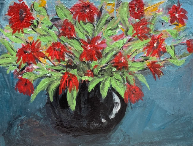Red Flowers, original artwork by Fort Walton Beach Artist, Laurette Turner.
